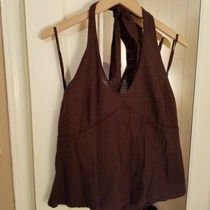 Ann Taylor brown halter lace picot top
